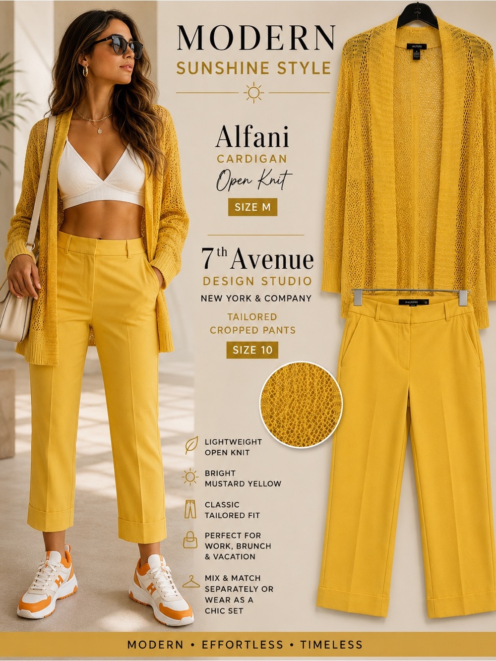 New York & Company Vibrant Yellow Cuffed Capris size 10  & Alfani cardigan M set